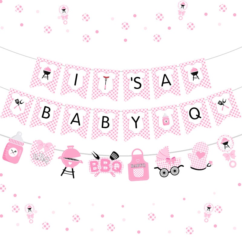 Cheereveal Bbq Baby Shower Decorations for Girl Pink - BBQ Banner, BBQ Party Supplies Baby Q Shower Decorations Barbecue Decor - Image 1